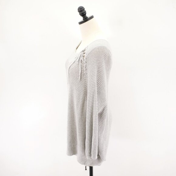 Express Gray Knit‎ Sweater Medium Scoop Neck Cotton - Picture 5 of 9